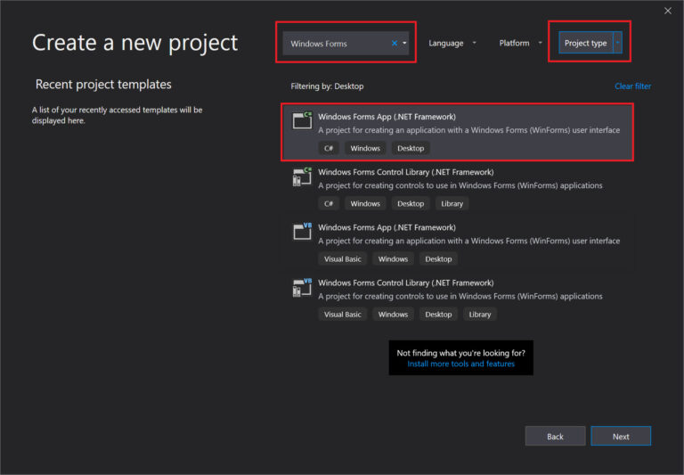 Windows Forms Application Türü Projeler
